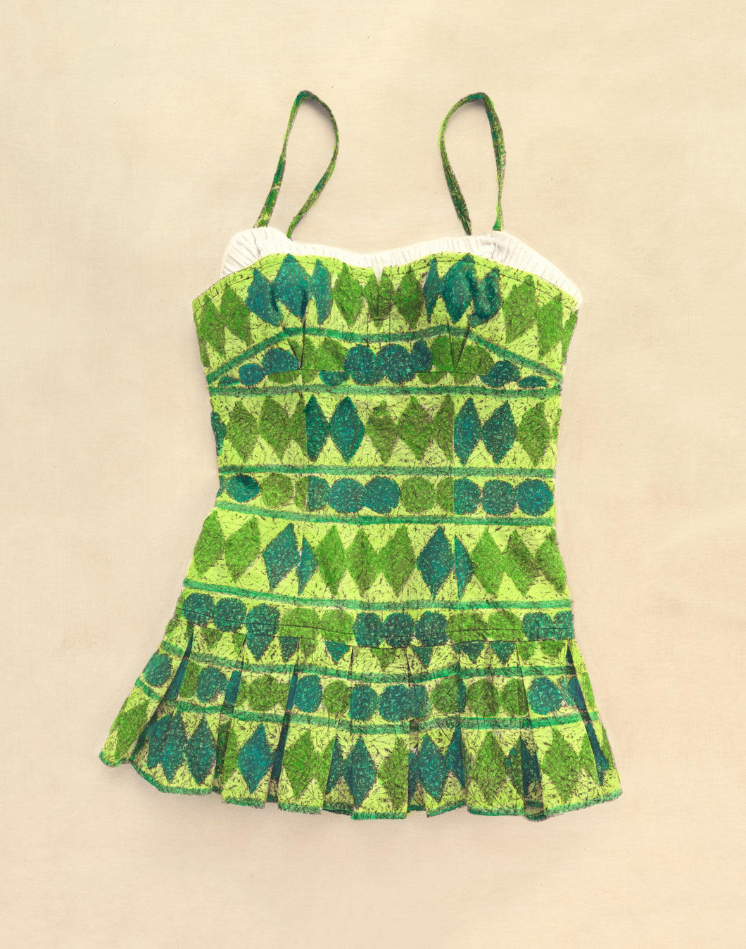 Double Take  in Lime/Turquoise Green Vintage Swimsuit Art